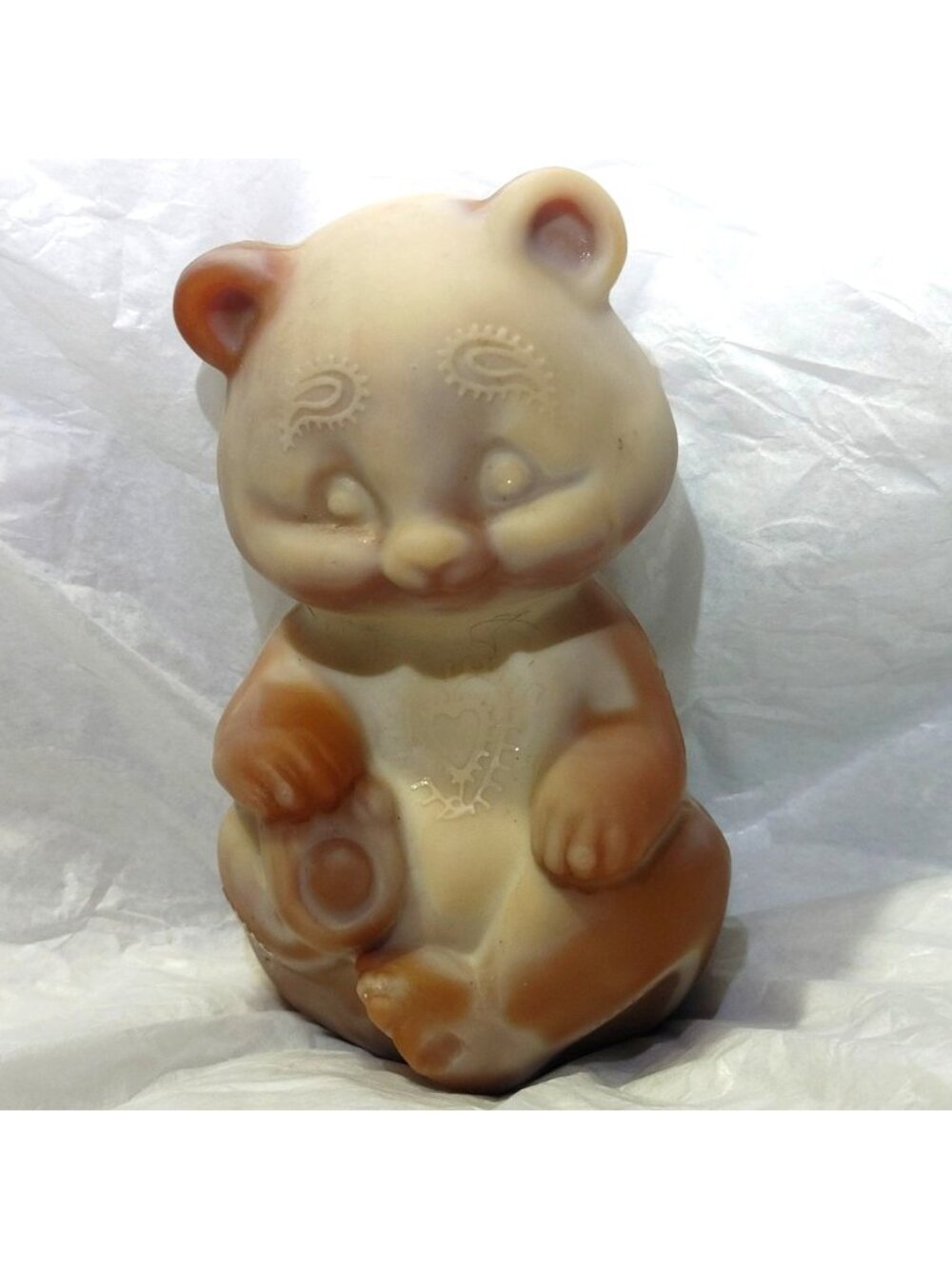 Fenton Bear 5151 Etched Markings Art Glass Matte Chocolate Slag Agate Glass Mold